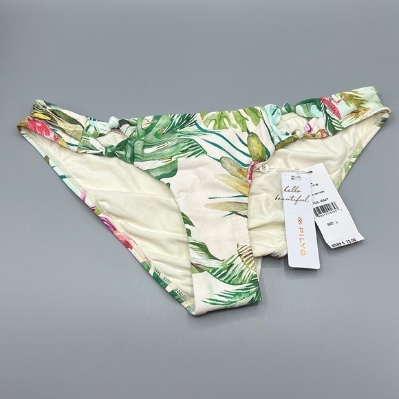NWT PILYQ Tulum Knot Teeny Low Rise Tropical Floral Bikini Bottom Size Large - Picture 1 of 6